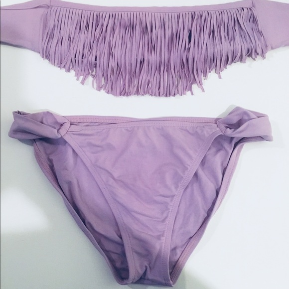 👙 NWOT L Space Lavender fringe 2 piece bathing suit - Picture 2 of 8
